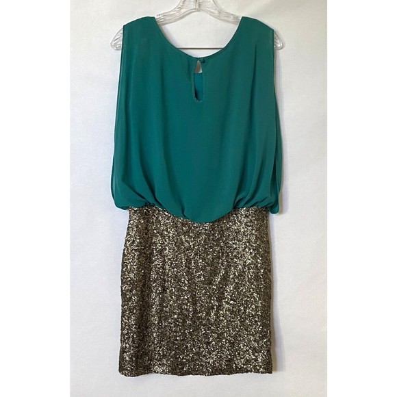 MM Couture by Miss Me Dress Womens Small Teal Chiffon Gold Sequin Multim… - Picture 3 of 15